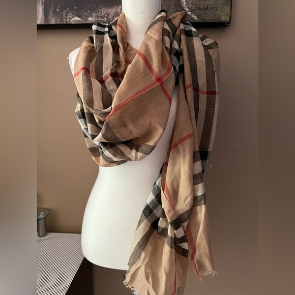 Burberry Check Scarf Beige/Black/Red - Picture 1 of 2